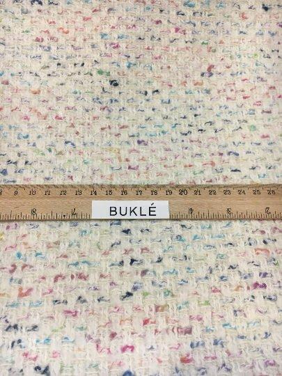 BOUCLE Tweed wool fabric white with multicolour yarn - buklefabrics