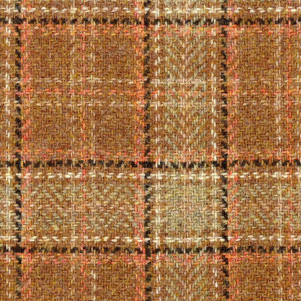 Tartan Plaid Check Fabric 100% WOOL Tweed Brown Orange Black 1.6 Yard - buklefabrics