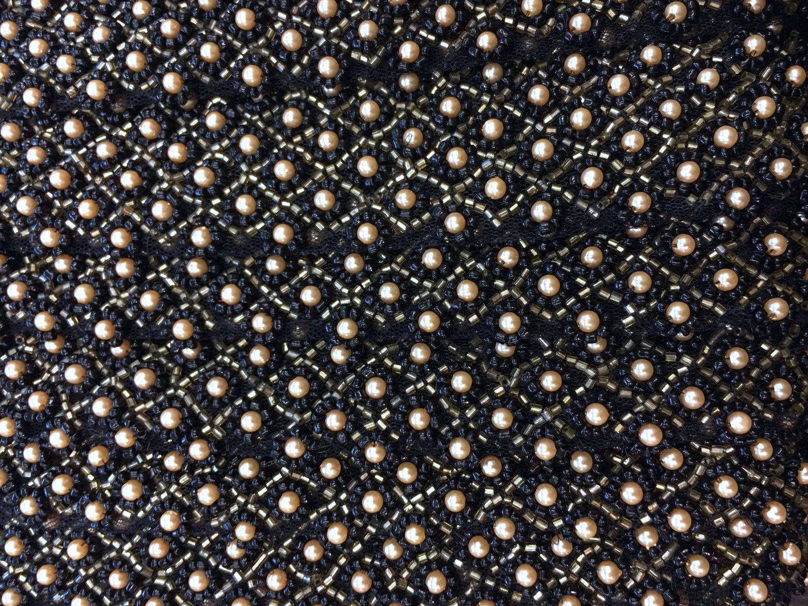 Black beaded 3d lace trim golden pearls and black Iridescent beads - buklefabrics