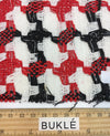 BOUCLE tweed fabric houndstooth check red white black jacket length 1.6 Yard - buklefabrics