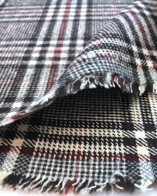 Plaid Check WOOL Fabric Prince of Wales Pattern Houndstooth TWEED - buklefabrics