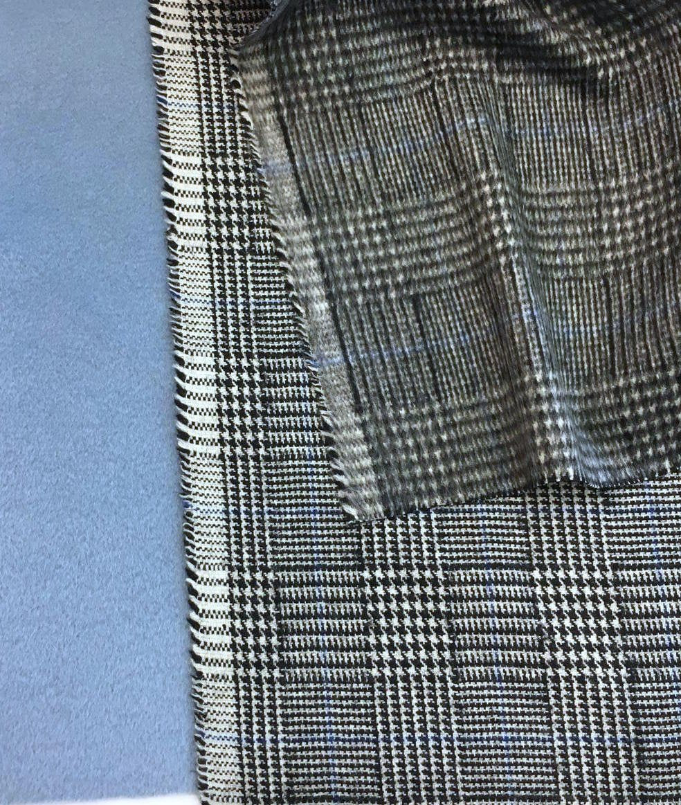 Winter Coat Wool Fabric STRETCH Plaid Check Prince of Wales Houndstooth - buklefabrics