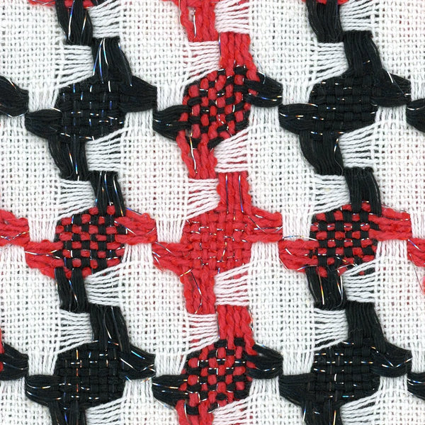 BOUCLE tweed fabric houndstooth check red white black jacket length 1.6 Yard - buklefabrics