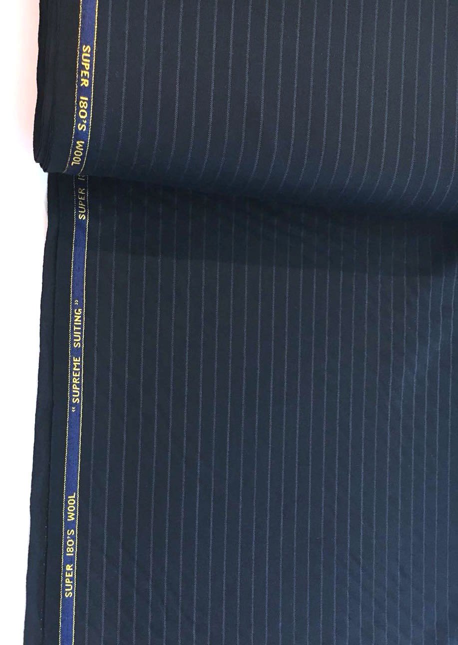 Fine 100% WOOL Fabric Striped Navy Blue Super 180 Suit Material - buklefabrics