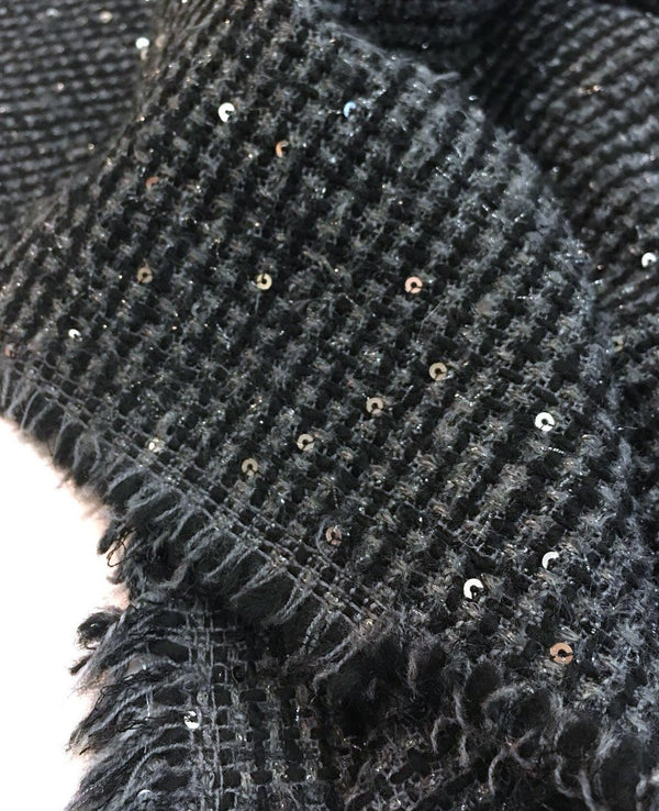 Sequin Boucle Tweed Fabric Iridescent Black - buklefabrics