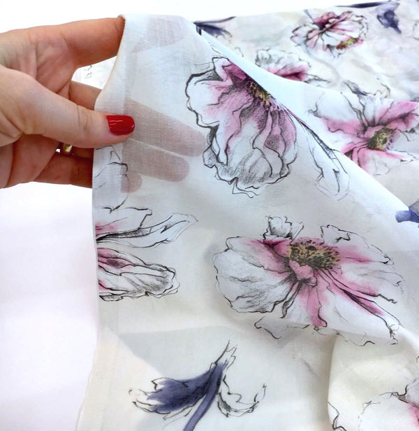 Floral COTTON VOILE fabric by UNGARO white lightweight batiste - buklefabrics