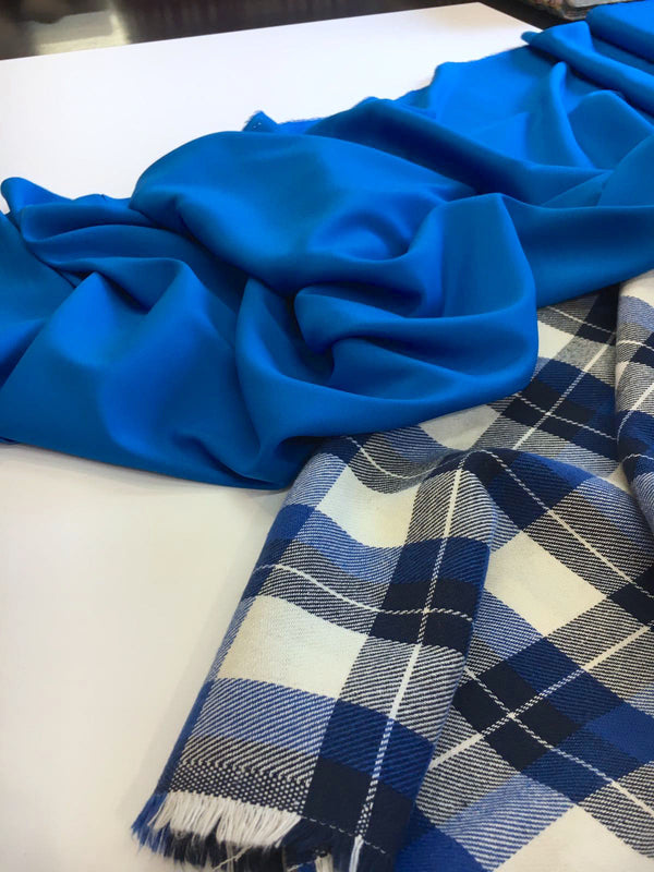 Plaid Check Fabric, COTTON Material in Blue White, Tartan Check Pattern, Italian Quality Cloth for Sewing - buklefabrics