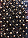 Black beaded 3d lace trim golden pearls and black Iridescent beads - buklefabrics