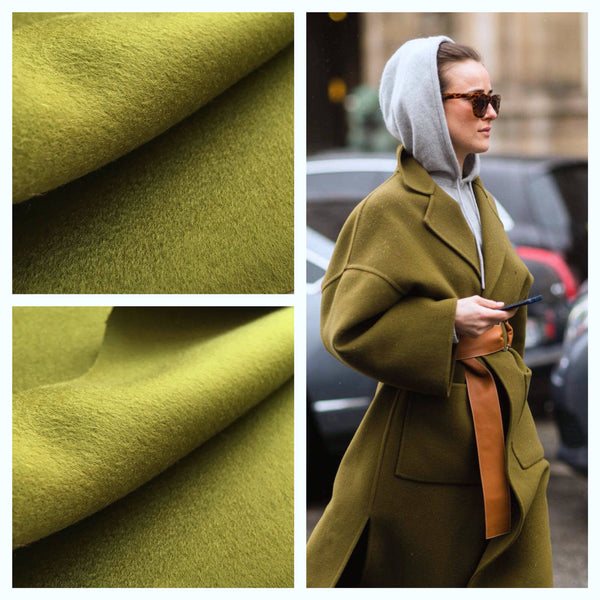 Pure CASHMERE Wool Fabric Green Winter Coat Italian Material - buklefabrics