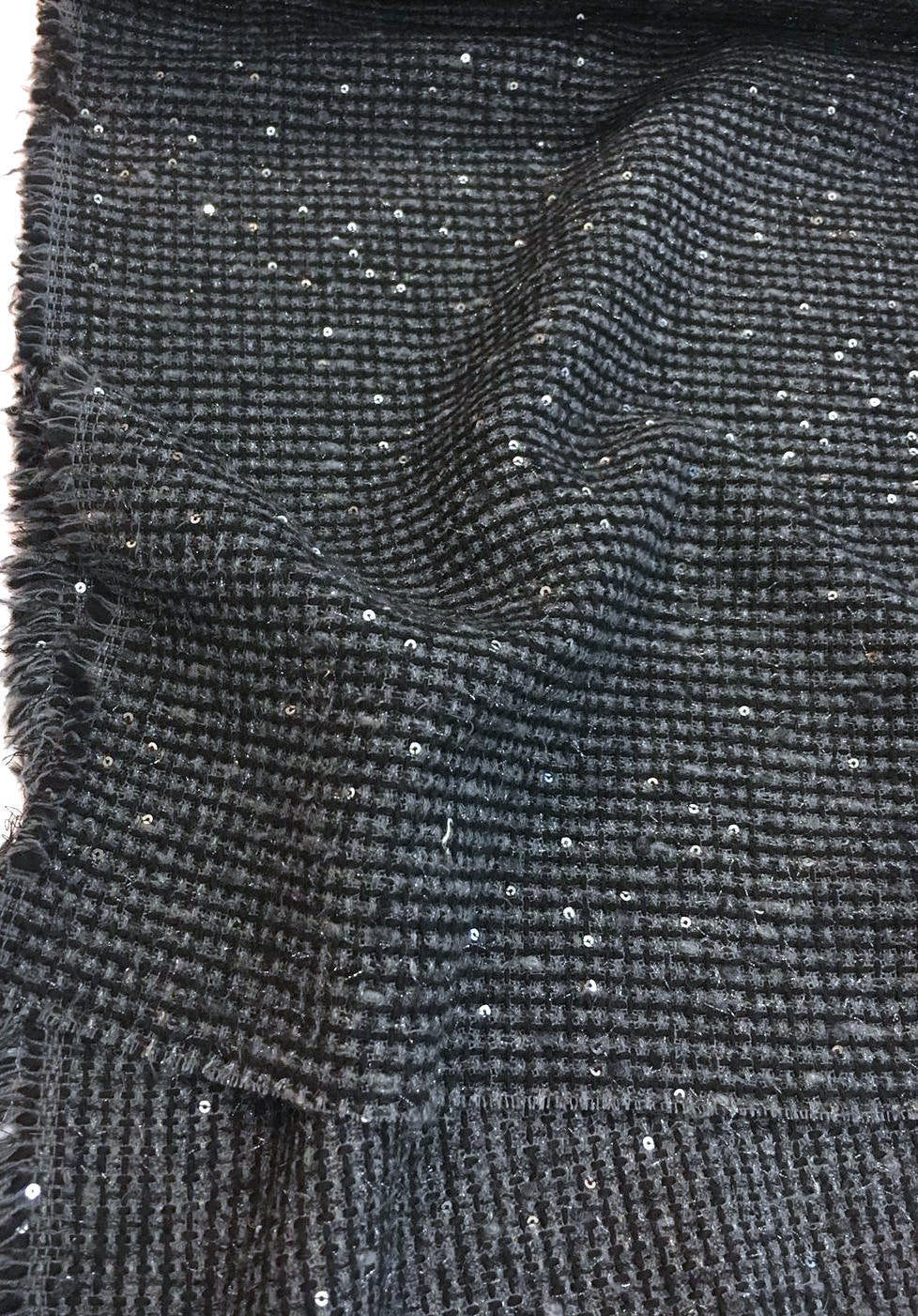 Sequin Boucle Tweed Fabric Iridescent Black - buklefabrics