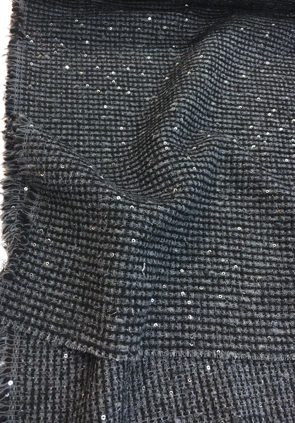 Sequin Boucle Tweed Fabric Iridescent Black - buklefabrics