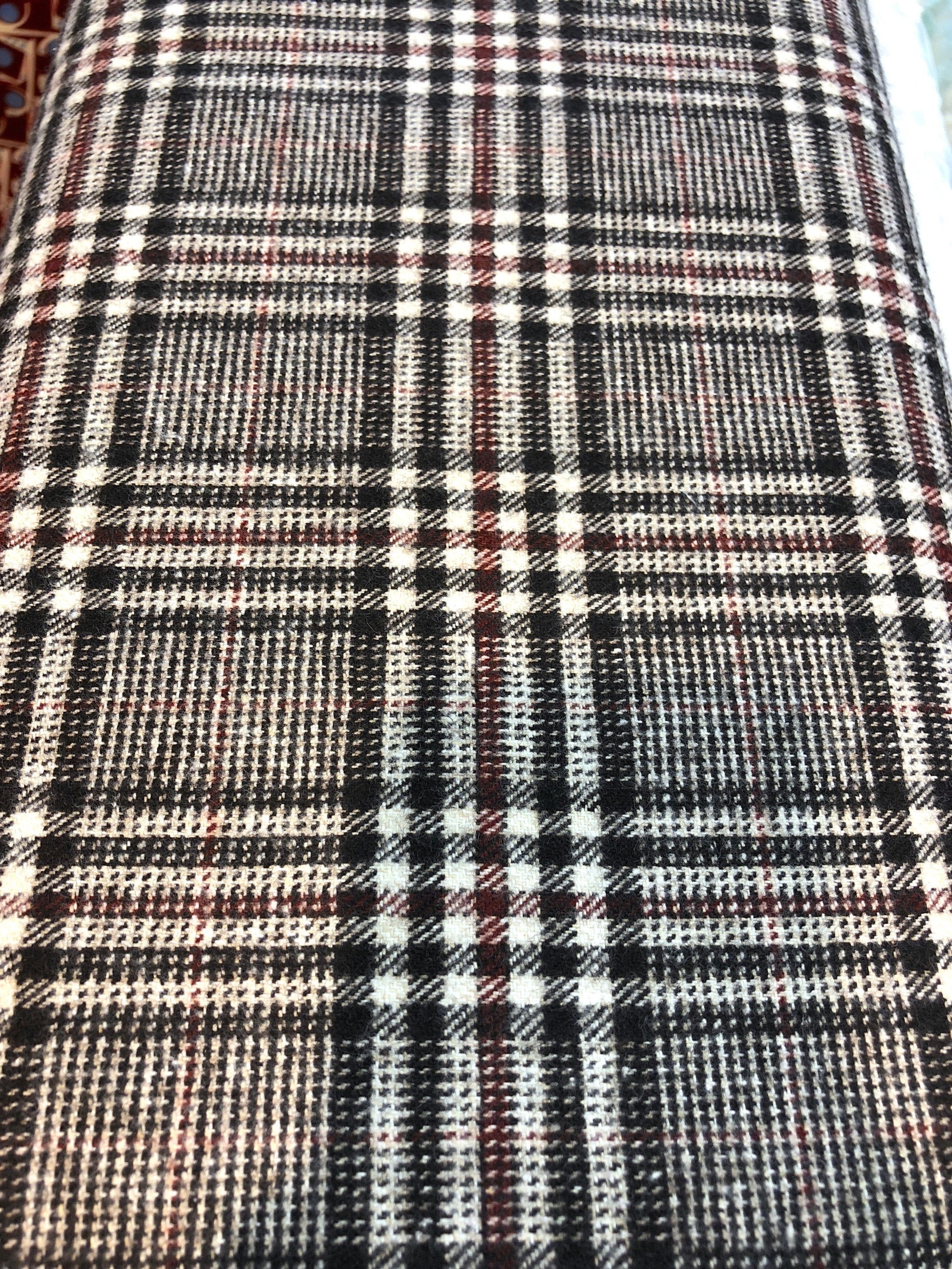 Tartan Plaid Check WOOL Fabric Brown Beige Suiting Material - buklefabrics