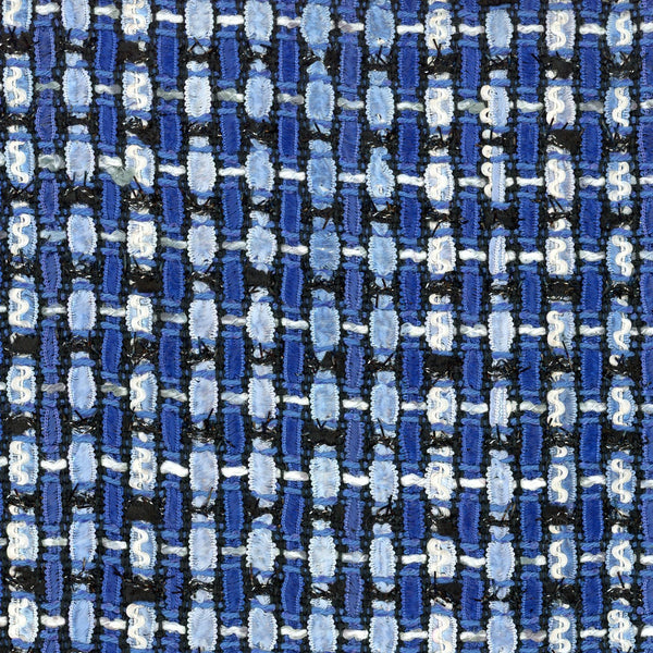 Boucle Tweed jacket fabric blue and white stripe 1.6 yard - buklefabrics