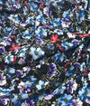 Black Floral VISCOSE Fabric Botanical Print Blue  Red Flower Blossom - buklefabrics