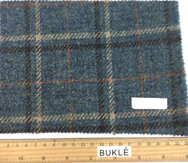 Tartan plaid check fabric 100% WOOL blue tweed white orange check  by 1.6 Yard - buklefabrics