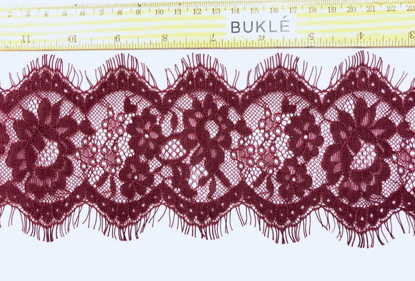 Burgundy Lace Trim French Chantilly Cord Dress Trimming - buklefabrics