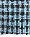 Check BOUCLE Tweed Fabric Blue Black Textured Cotton 1.6 Yard - buklefabrics