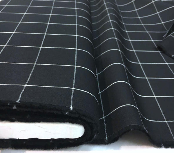 Check Fabric Black WOOL White Windowpane Suit Dress Material - buklefabrics