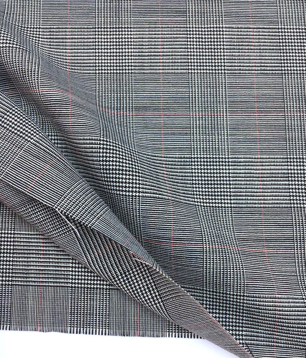 Wool suiting fabric grey plaid prince of Wales check houndstooth stretch material - buklefabrics