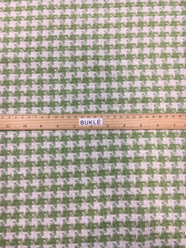 BOUCLE Tweed Fabric Green White Houndstooth Check Sewing Material Jacket Length 1.7 YARD - buklefabrics