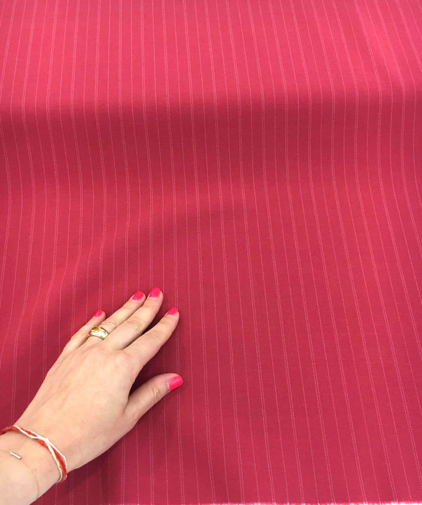 Stretchy lycra Wool fabric red with white pinstripe - buklefabrics