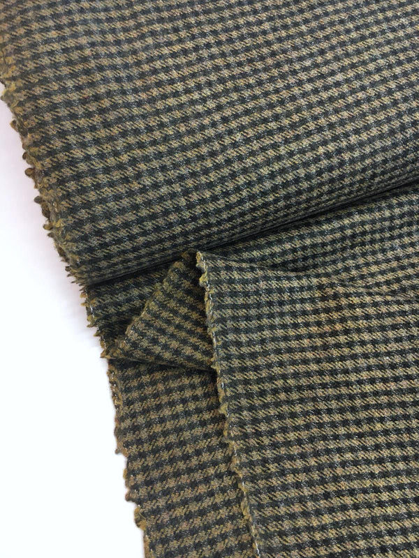 100% WOOL Fabric Brown Gingham Check Houndstooth Tweed - buklefabrics