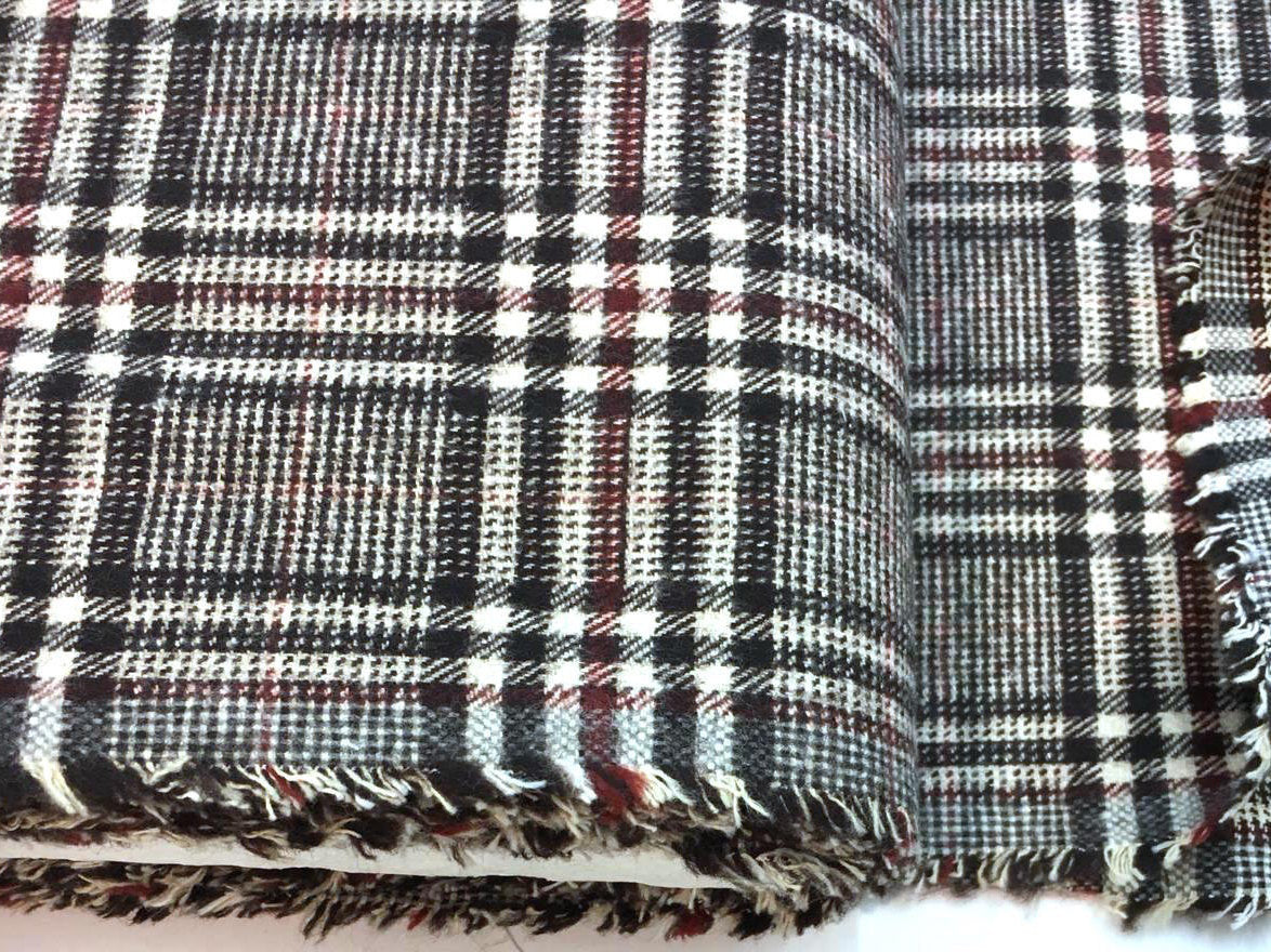 Plaid Check WOOL Fabric Prince of Wales Pattern Houndstooth TWEED - buklefabrics