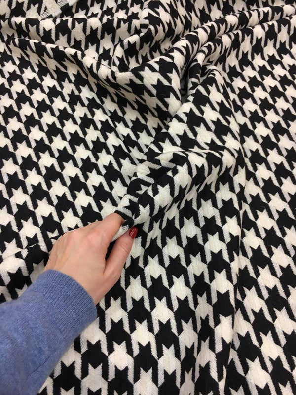 WOOL fabric Boucle Tweed black and white houndstooth coat material - buklefabrics