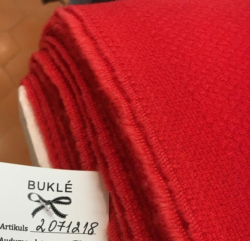 Red Boucle Wool Fabric by UNGARO Textured Overcoat Tweed - buklefabrics