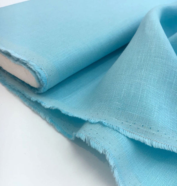 100% IRISH Linen Fabric Turquoise Blue Flax Dress Shirt Material - buklefabrics