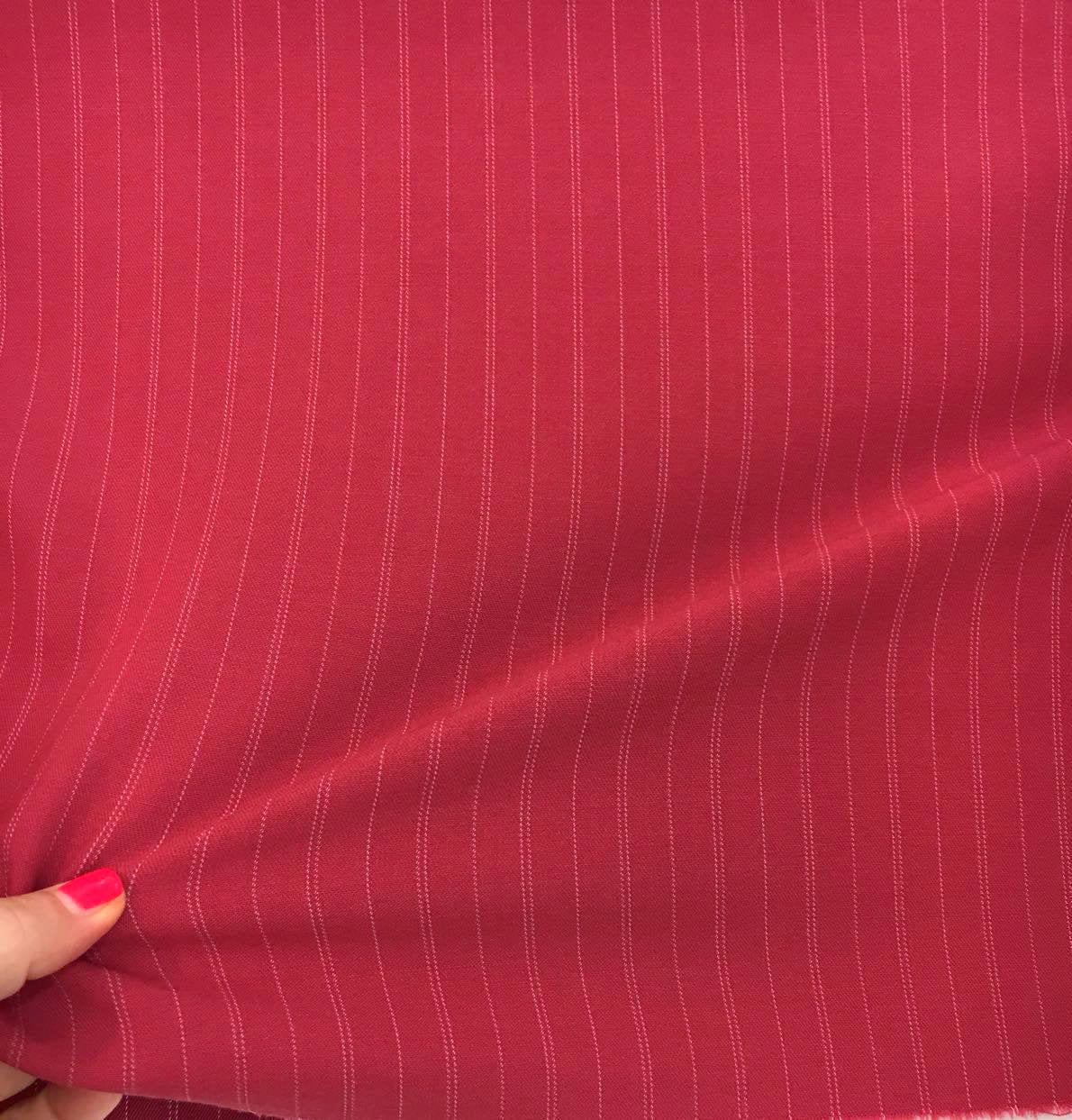 Red WOOL Fabric White Pin Stripe Spandex Lycra STRETCH  Dress Material - buklefabrics