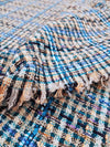 BOUCLE TWEED wool fabric blue plaid check sewing material - buklefabrics