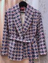 Ladies boucle tweed jacket trendy plus size short coat pink blue houndstooth - buklefabrics