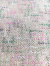 White Wool BOUCLE TWEED fabric pink green accents 1.4 Yard jacket length - buklefabrics