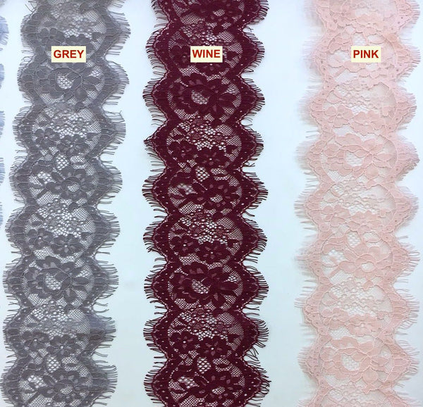 Chantilly Lace Trim Wine Red French Cord Dress Trimming - buklefabrics