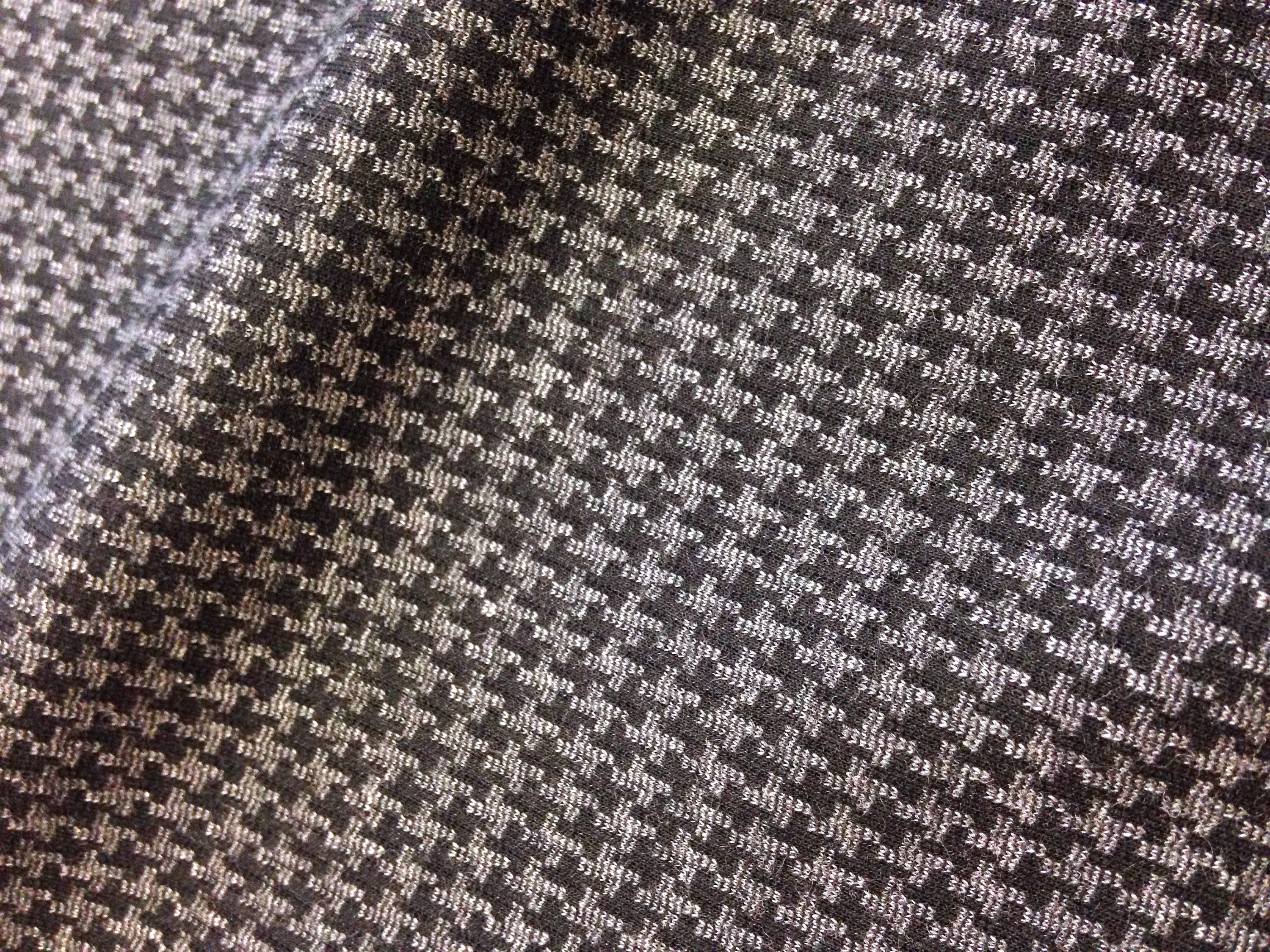 WOOL houndstooth fabric stretch black grey check jacket length 1.9 Yard - buklefabrics