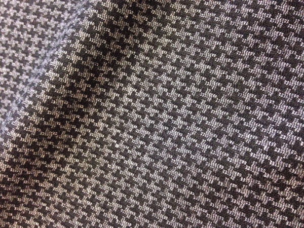 WOOL houndstooth fabric stretch black grey check jacket length 1.9 Yard - buklefabrics