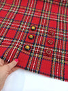 Tartan Plaid Check WOOL Fabric Red White Multicolor Textured 1.4 Yard - buklefabrics