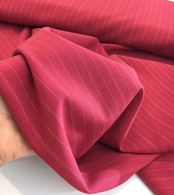 Stretchy lycra Wool fabric red with white pinstripe - buklefabrics