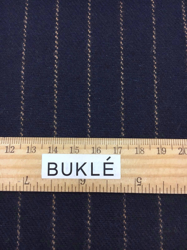 100% WOOL Fabric Blue with Beige Stripe Suit Dress Material - buklefabrics