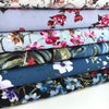 Black Floral VISCOSE Fabric Botanical Print Blue  Red Flower Blossom - buklefabrics