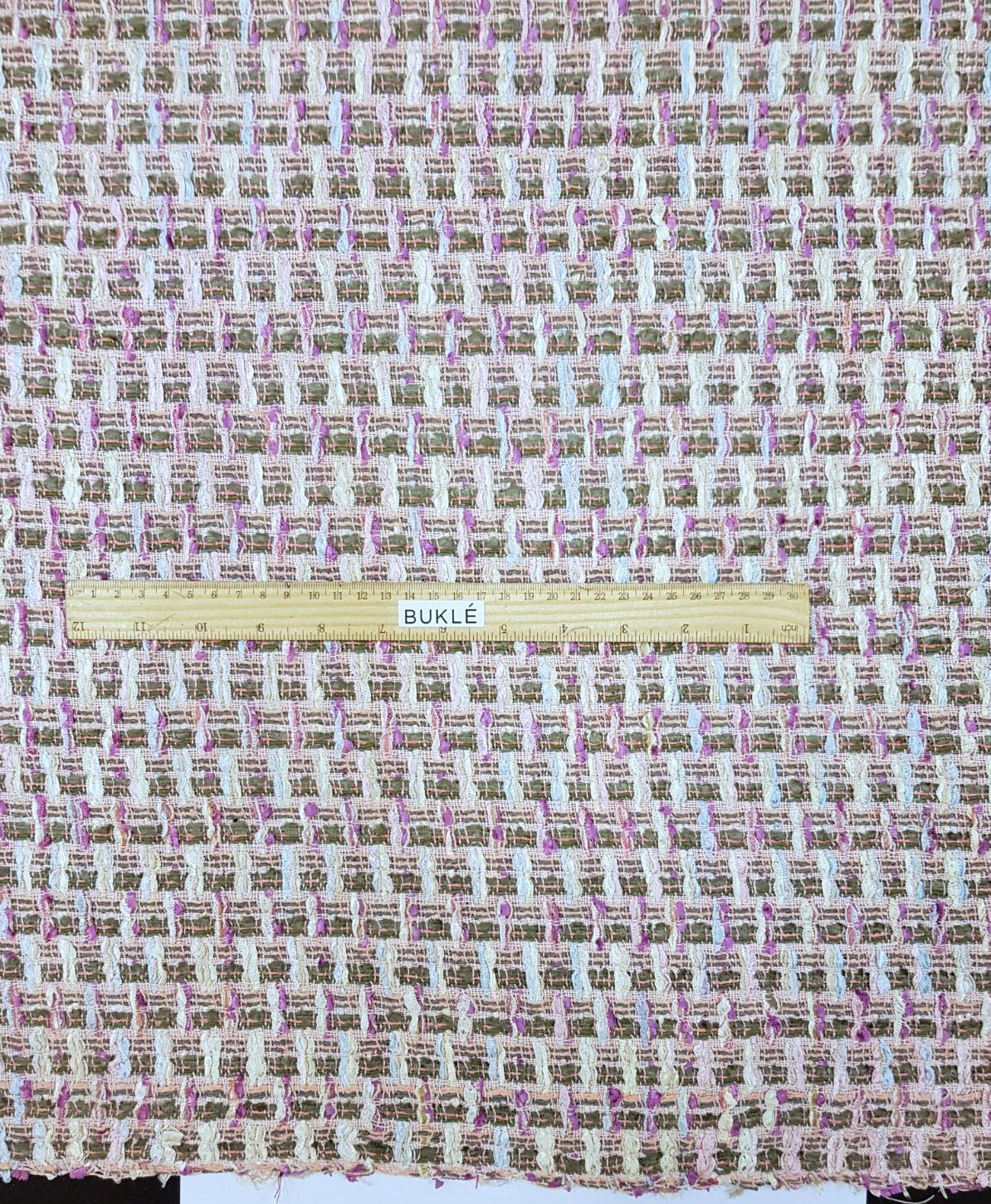 BOUCLE Tweed fabric pink white check cotton dress material - buklefabrics