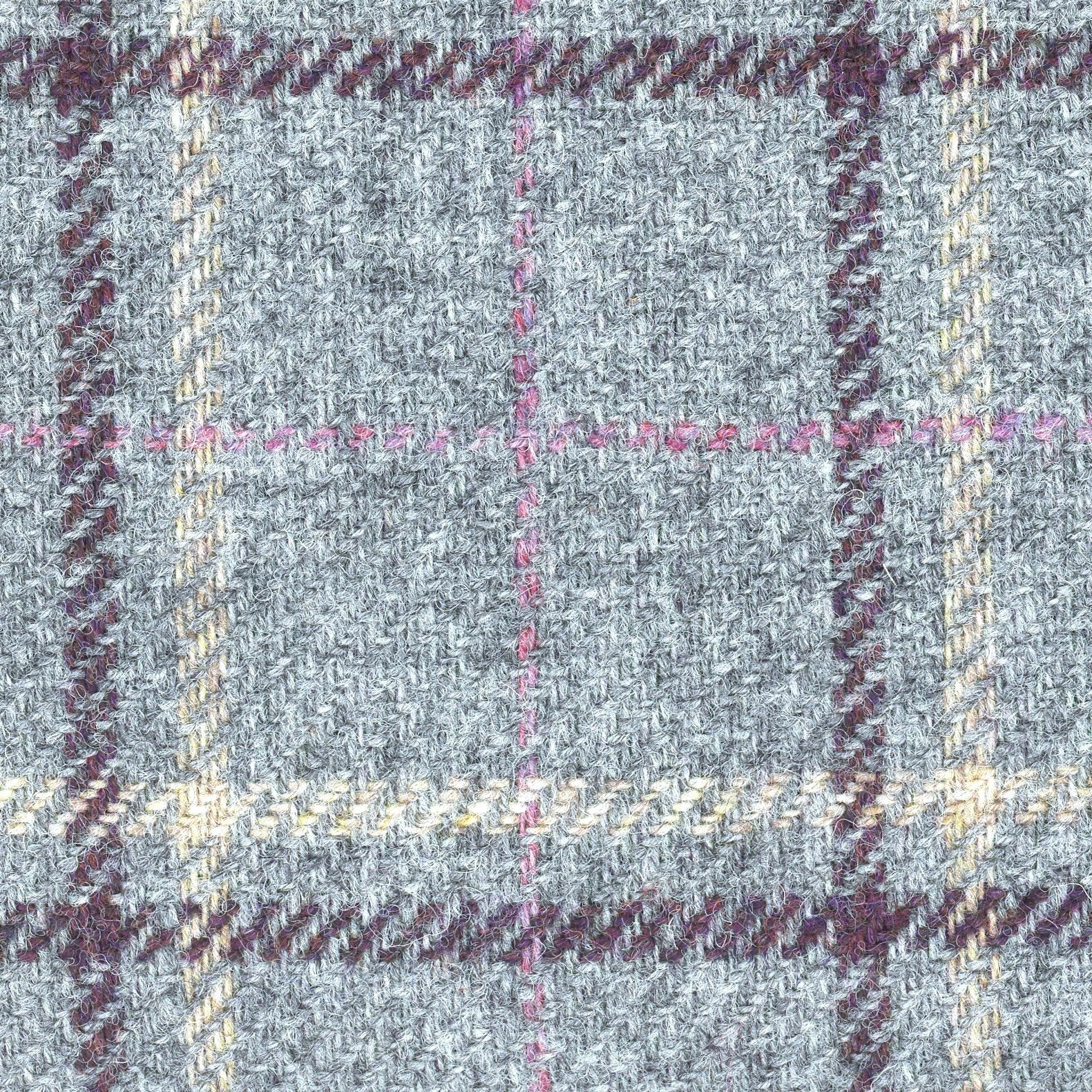 100% Wool Tweed Fabric Tartan Plaid Check Grey Pink - buklefabrics