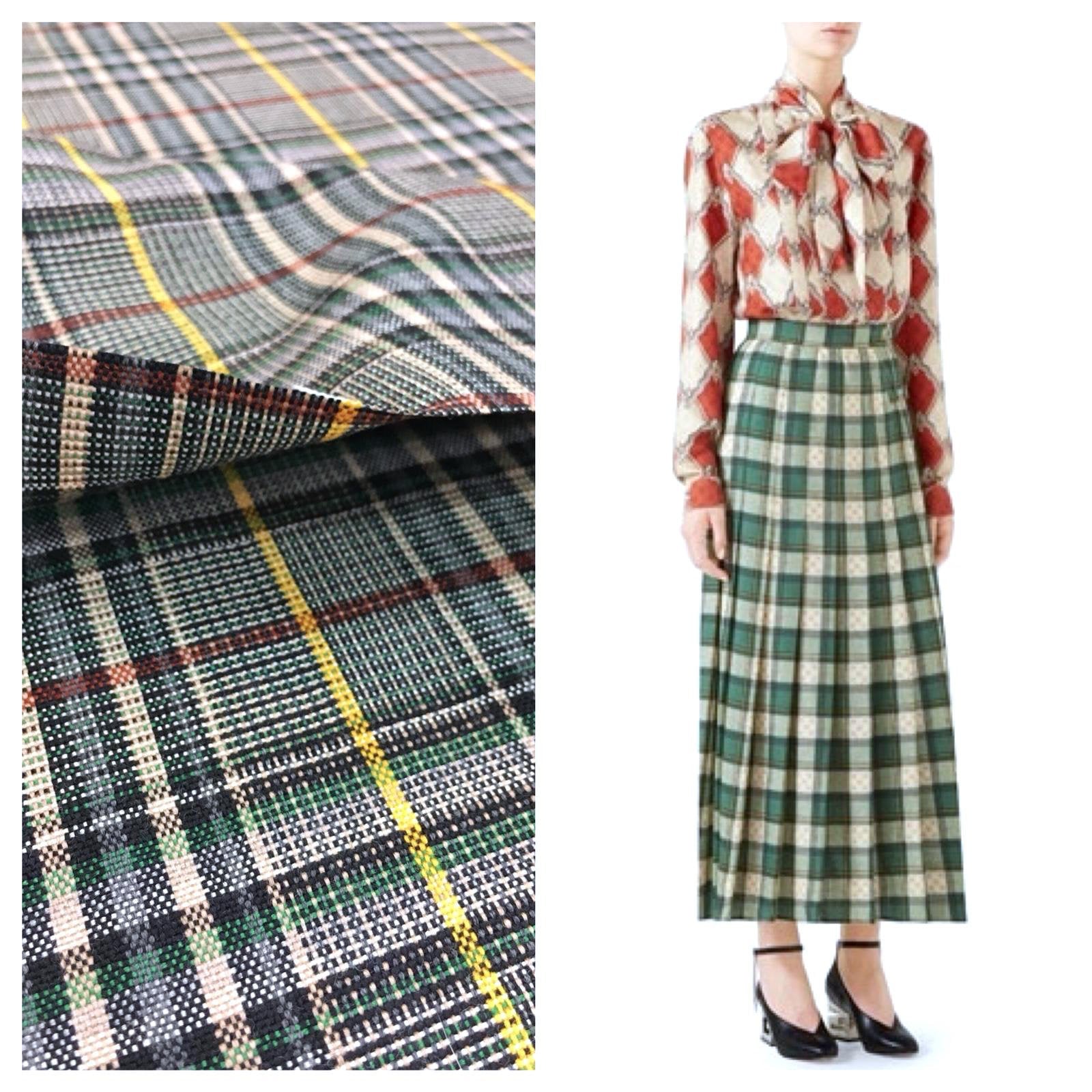 Tartan Plaid Check Fabric 100% WOOL Multicolor with Burgundy Yellow Overcheck - buklefabrics