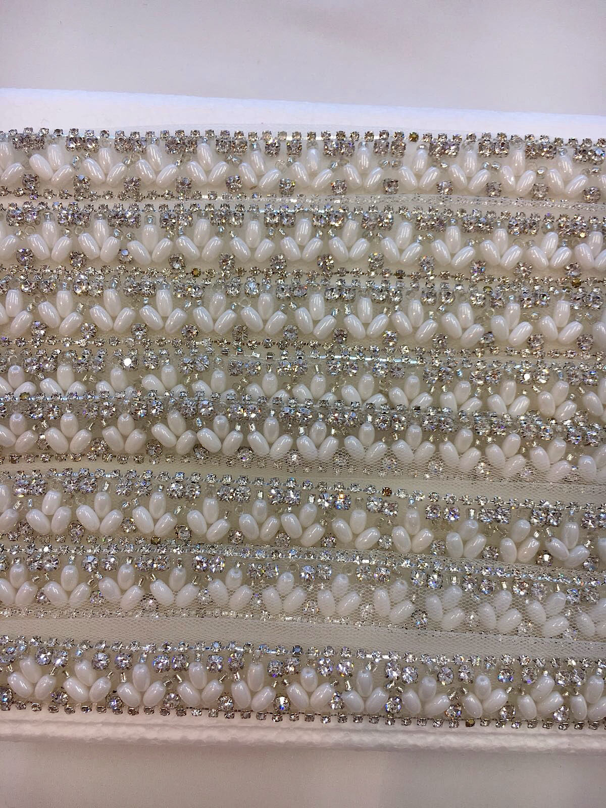 White Beaded 3d Lace Trim Embroidered Iridescent - buklefabrics