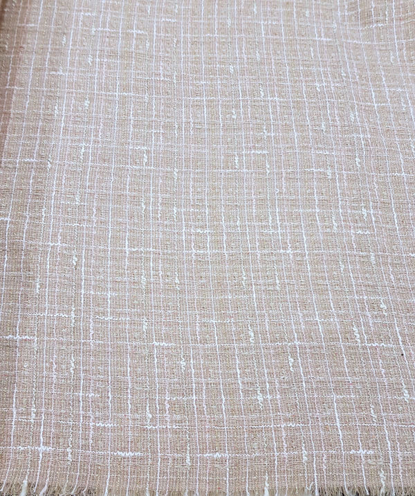 Boucle Tweed wool fabric in blush white check jacket length 1.5 yd - buklefabrics