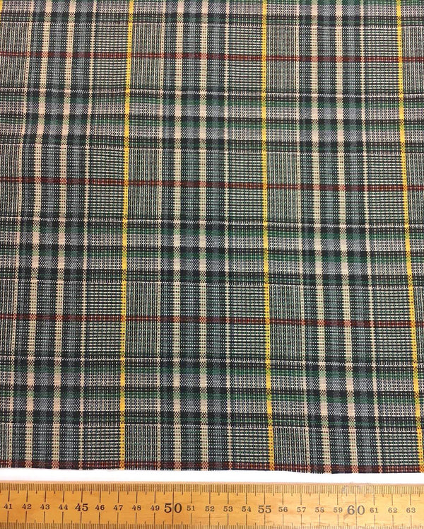 Tartan Plaid Check Fabric 100% WOOL Multicolor with Burgundy Yellow Overcheck - buklefabrics