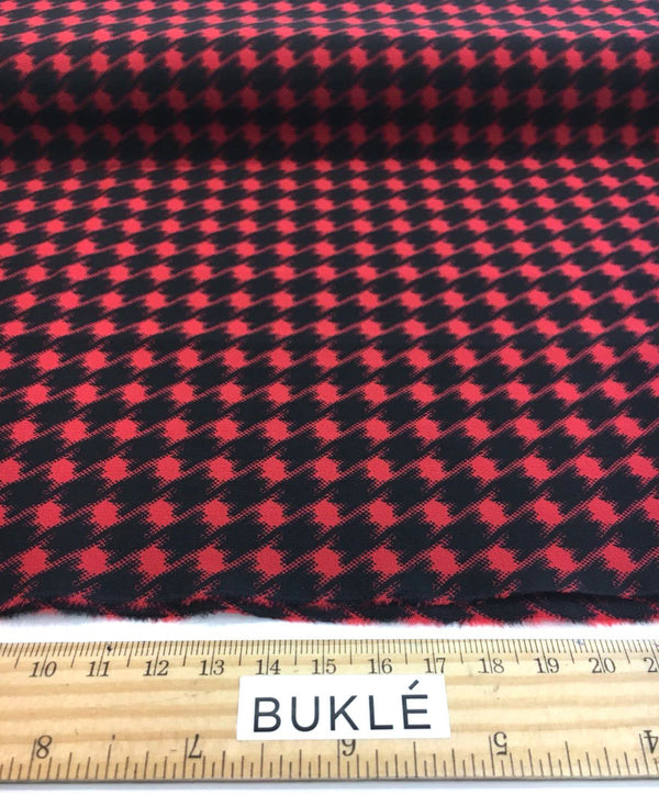 Red & Black SILK Fabric Houndstooth Printed Italian Dress Material - buklefabrics