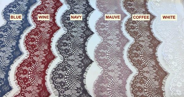 Navy BLUE Eyelash Chantilly Lace Trim French Cord Trimming - buklefabrics