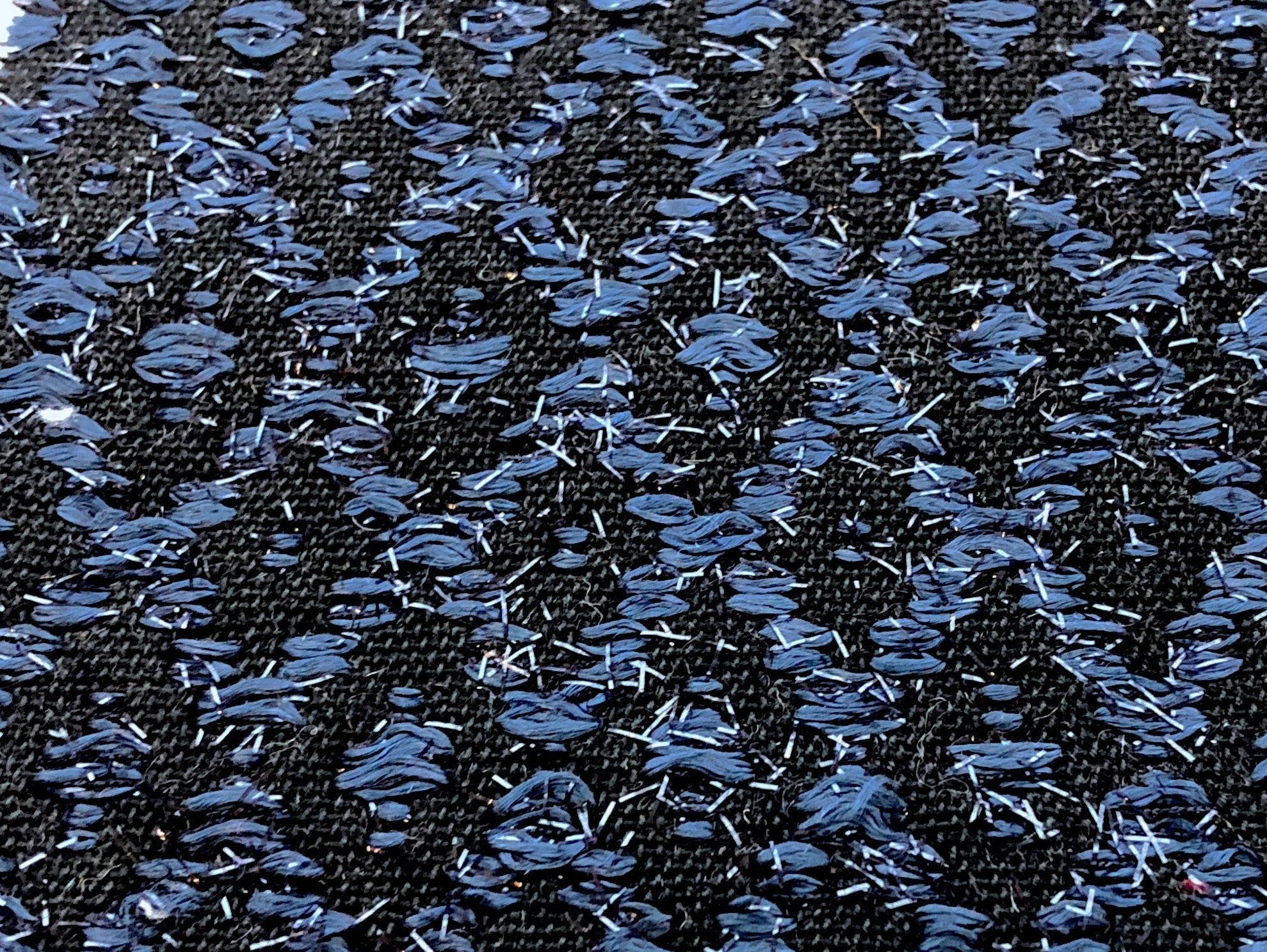 Boucle Tweed Fabric Black & Dark Blue Lurex diamond pattern 1.6 yd - buklefabrics